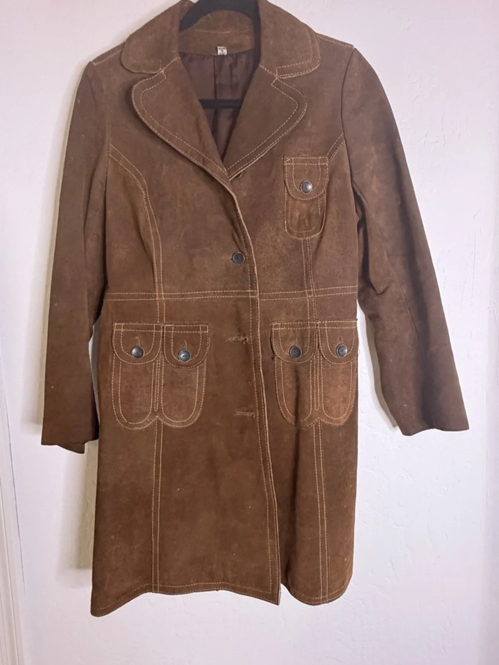 Vintage Brown Suede  Long Coat with Belt Made in Canada - Picture 6 of 10